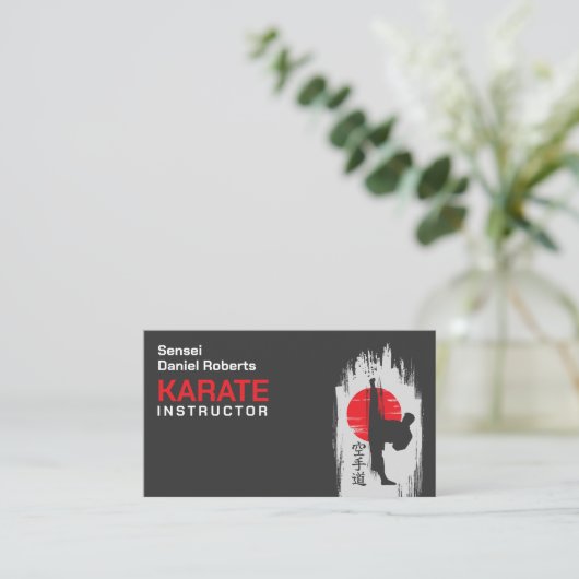 Karate instructor - Kanji and karateka silhouette  名刺 (スタンド正面)