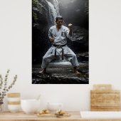 Karate Master Performing Kata Under Waterfall ポスター (キッチン)