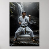 Karate Master Performing Kata Under Waterfall ポスター (正面)