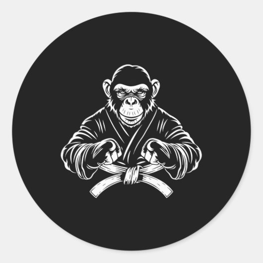 Karate Monkey Drawing Kickboxing Jiu-jitsu Mma Mar ラウンドシール (正面)