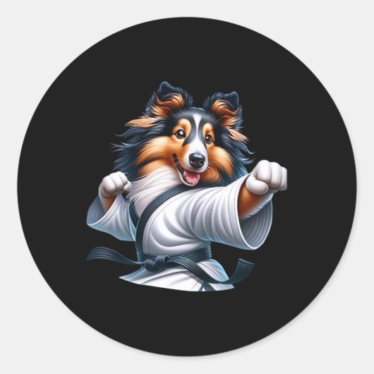 Karate Shetland Sheepdog Funny Humor Animal Lovers ラウンドシール (正面)