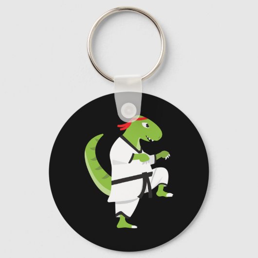 Karate T-rex Cool Cute Dinosaur Fighter Halloween  キーホルダー (正面)