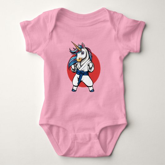 Karate Unicorn The cutest fighter ベビーボディスーツ (正面)