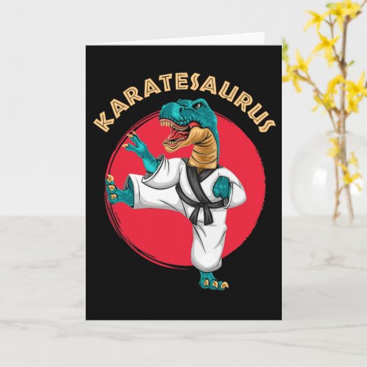 Karatesaurus Funny Karate Dinosaur  カード (黄色い花)