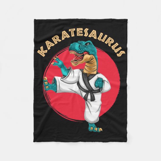 Karatesaurus Funny Karate Dinosaur  フリースブランケット (正面)