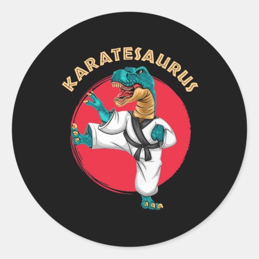Karatesaurus Funny Karate Dinosaur  ラウンドシール (正面)