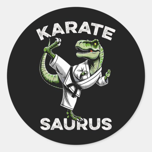 Karatesaurus T-rex Karate Dino Funny Dinosaur Mart ラウンドシール (正面)