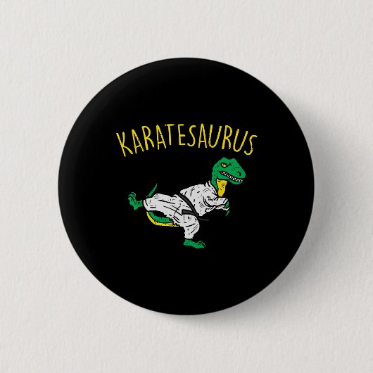 Karatesaurus Trex Karate Funny Dinosaur Martial Ar 缶バッジ (正面)