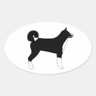 karelianくま犬色のシルエット 楕円形シール