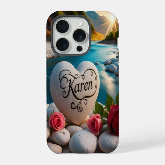 Karenのハートストーン川の夕日 iPhoneケース (裏面)