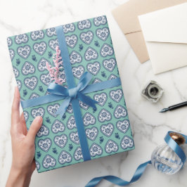 ‘Karlek’ Heartt  gift wrapping Paper (navy, teal) ラッピングペーパー