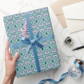 ‘Karlek’ Heartt  gift wrapping Paper (navy, teal) ラッピングペーパー