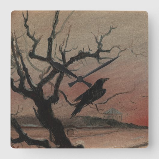 Karlstejn 1882年のワタリガラス スクエア壁時計 (正面)