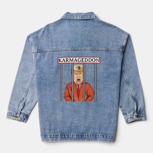 KARMAGEDDON: Trump in Prison Orange Jumpsuit おもしろい デニムジャケット (裏面)