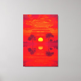 Karmesinrote Spiegelung - Sonnenuntergang über See キャンバスプリント