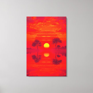 Karmesinrote Spiegelung - Sonnenuntergang über See キャンバスプリント