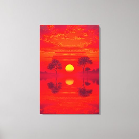 Karmesinrote Spiegelung - Sonnenuntergang über See キャンバスプリント (正面)