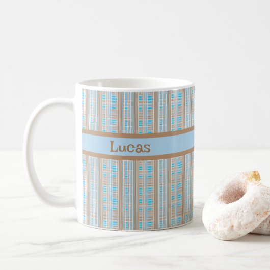 Karomuster blau braun grau コーヒーマグカップ (ドーナツ)