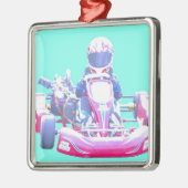 Kartの競争青い背景 メタルオーナメント (左)