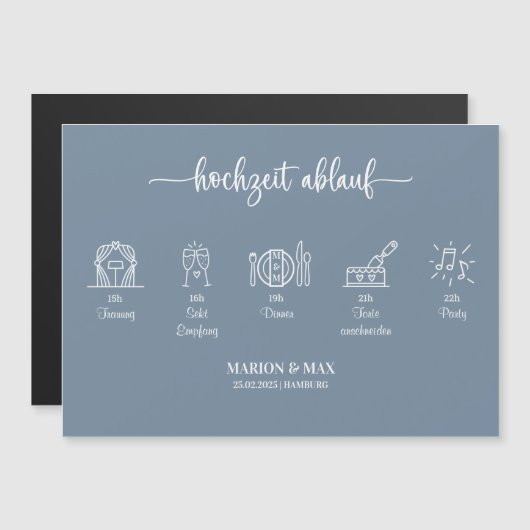 Kärtchen Ablauf Hochzeit Dusty Blue 01 (正面/裏面)