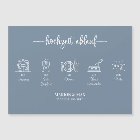 Kärtchen Ablauf Hochzeit Dusty Blue 01 (正面)