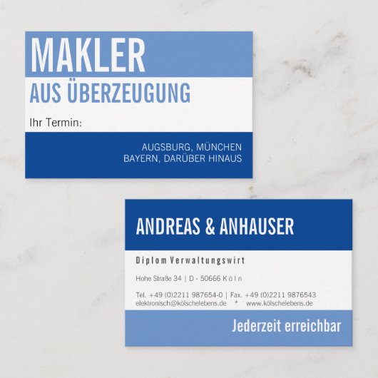 Kartenhaus Makler Termin Visitenkarten 名刺 (正面/裏面)