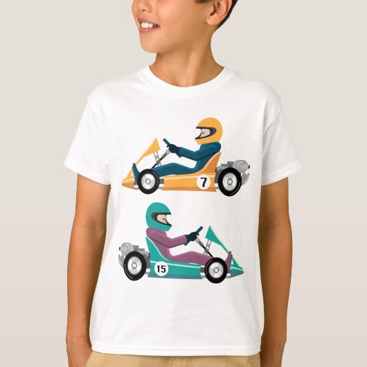 Kartingは車運転者が付いているカートの競争行きます Tシャツ (正面)