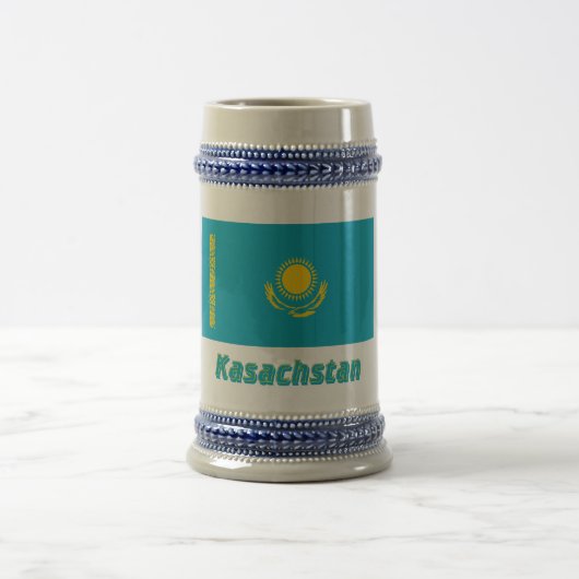 Kasachstan Flagge mit Namen ビールジョッキ (中央)
