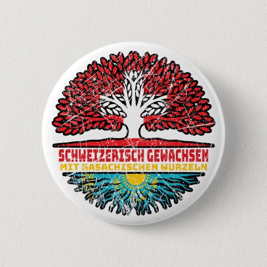 Kasachstan Kasachisch Schweizer Schweiz Baum 缶バッジ (正面)