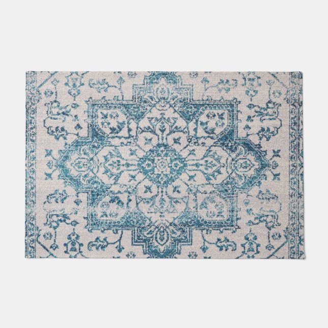 Kashan Poshti Central Persian Rug Print ドアマット (正面)