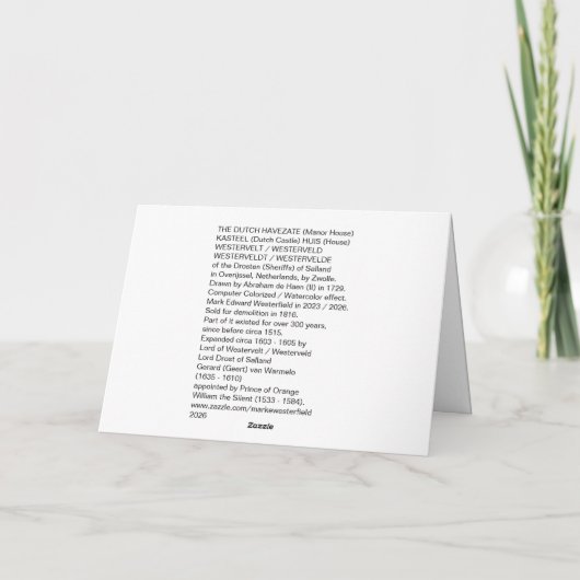 KASTEEL WESTERVELT 1729 A. de Haen drawing. card   カード (裏面)