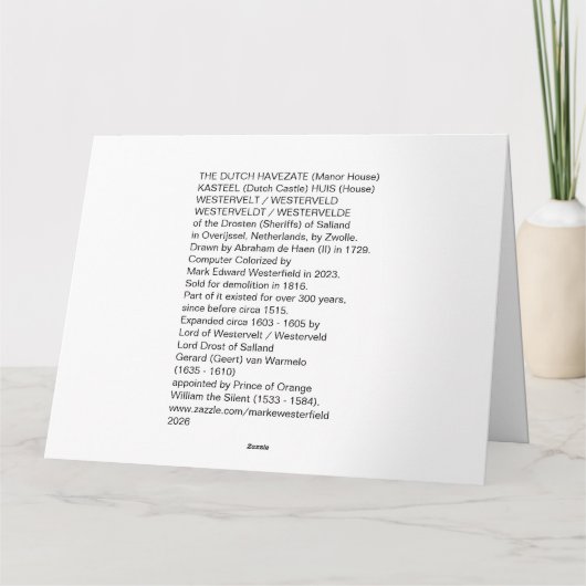 KASTEEL WESTERVELT 1729 A. de Haen drawing. card カード (裏面)