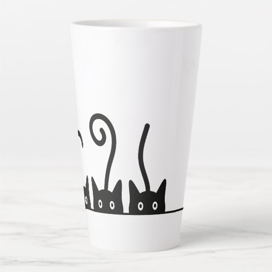 Kat lijn tekening. Drie katjes. Wereld Kattendag. カフェラテマグ (正面)