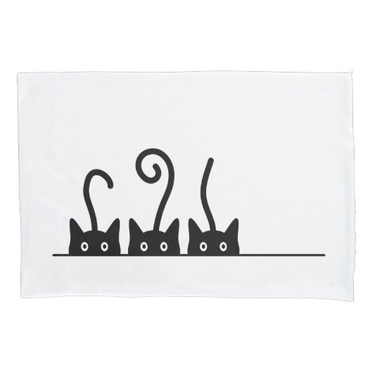 Kat lijn tekening. Drie katjes. Wereld Kattendag. 枕カバー (正面)