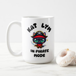 Kat Lym Cute Black Cat Pirate Art コーヒーマグカップ