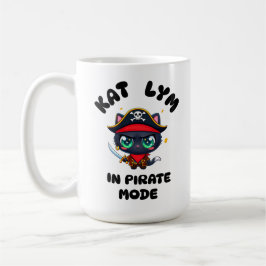 Kat Lym Cute Black Cat Pirate Art コーヒーマグカップ
