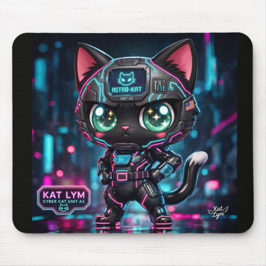 Kat Lym Cyberpunk Mecha Cat Desk Mat - Astro-Kat マウスパッド (正面)