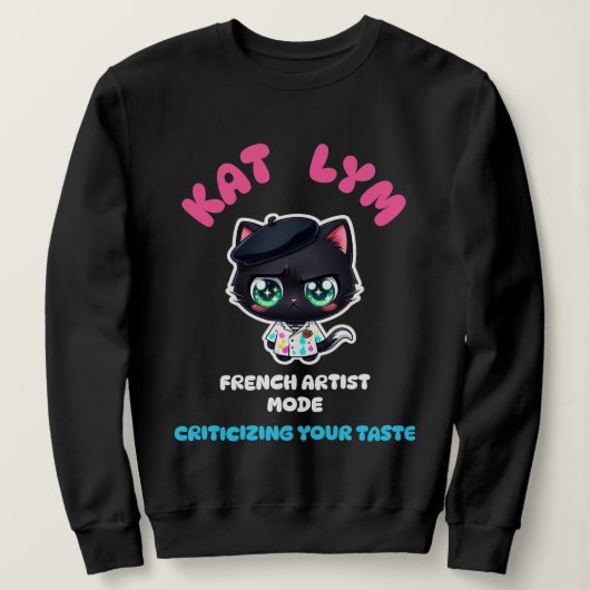 Kat Lym French Artist Mode Cat Sticker. スウェットシャツ (デザイン正面)