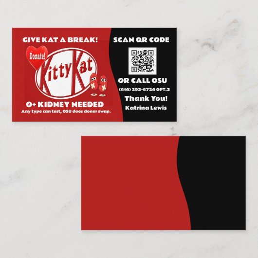 Kat Needs Kidney Business Card 名刺 (正面/裏面)