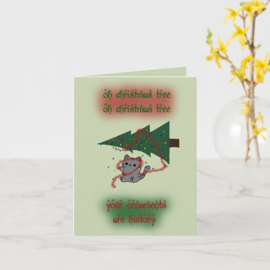 Kat VS kerstboom kerst カード (黄色い花)