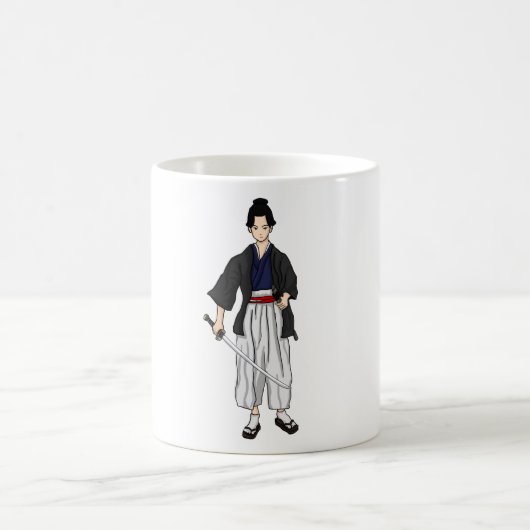 Katanaの剣を持つ日本のな武士の戦士 コーヒーマグカップ (中央)
