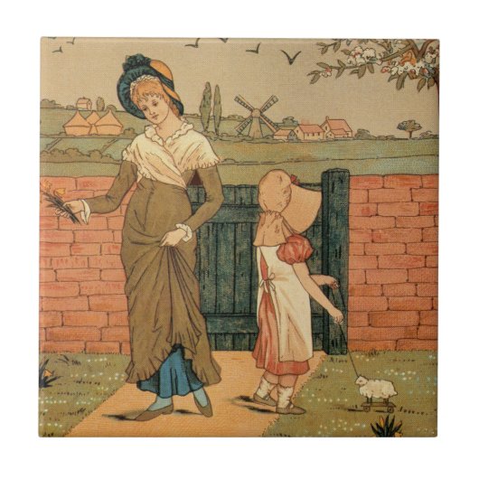 Kate Greenaway、ビクトリアンなスケッチの母および子供 タイル (正面)