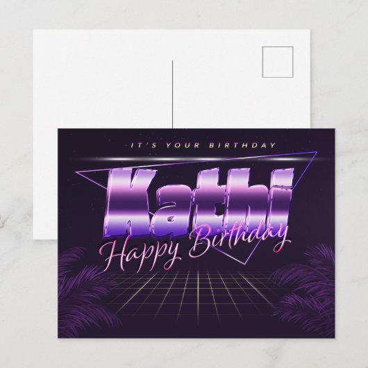 Kathi Name Vorname lila Postkarte Geburtstag ポストカード (正面/裏面)