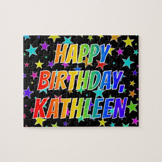 「KATHLEEN」名、おもしろい「ハッピーバースデー」 ジグソーパズル (横)