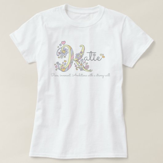 Katie girls name意味Kモノグラムハート Tシャツ (デザイン正面)