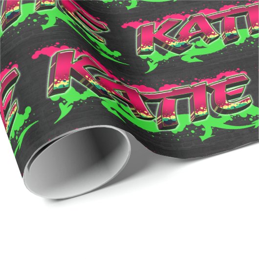 Katie Vorname Name Graffiti red green ラッピングペーパー (ロールコーナー)