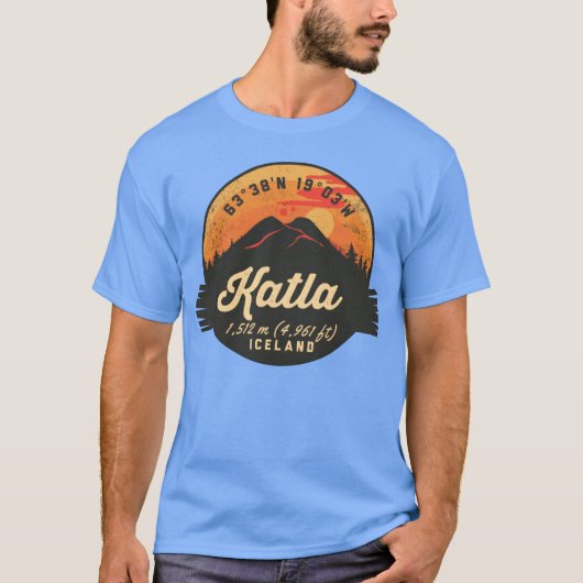 Katla Volcano Iceland Retro Sunset Hiking Camping  Tシャツ (正面)