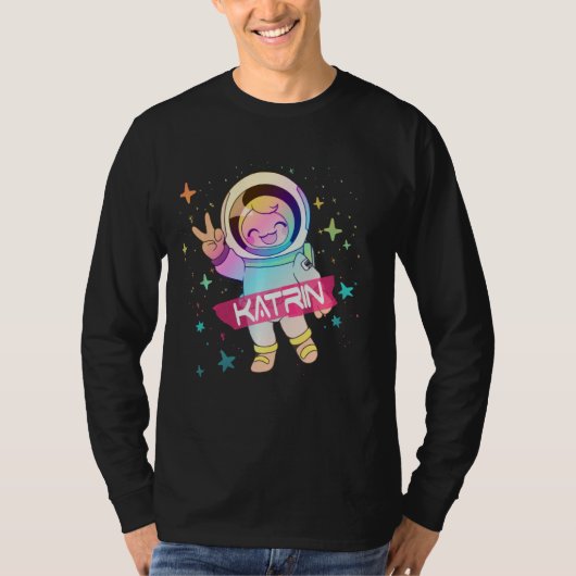 KATRIN – かわいい宇宙飛行士と愛らしい女の子の名前 Tシャツ (正面)