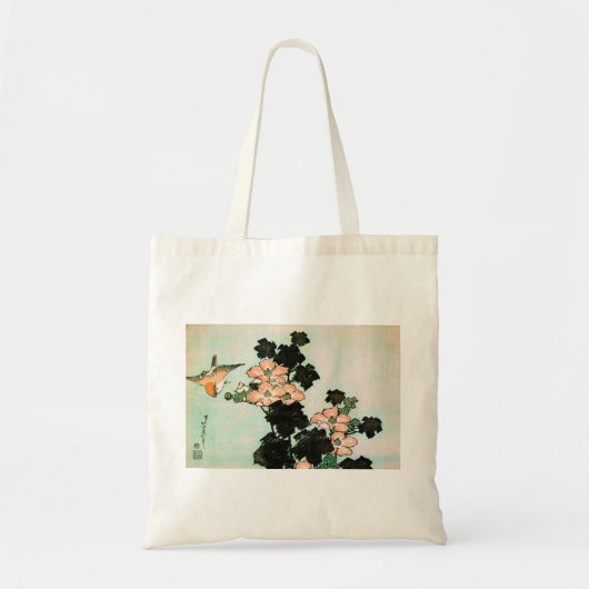 Katsushika Hokusai (葛飾北斎) -ハイビスカスおよびすずめ トートバッグ (正面)