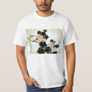 Katsushika Hokusai (葛飾北斎) -ハイビスカスおよびすずめ Tシャツ
